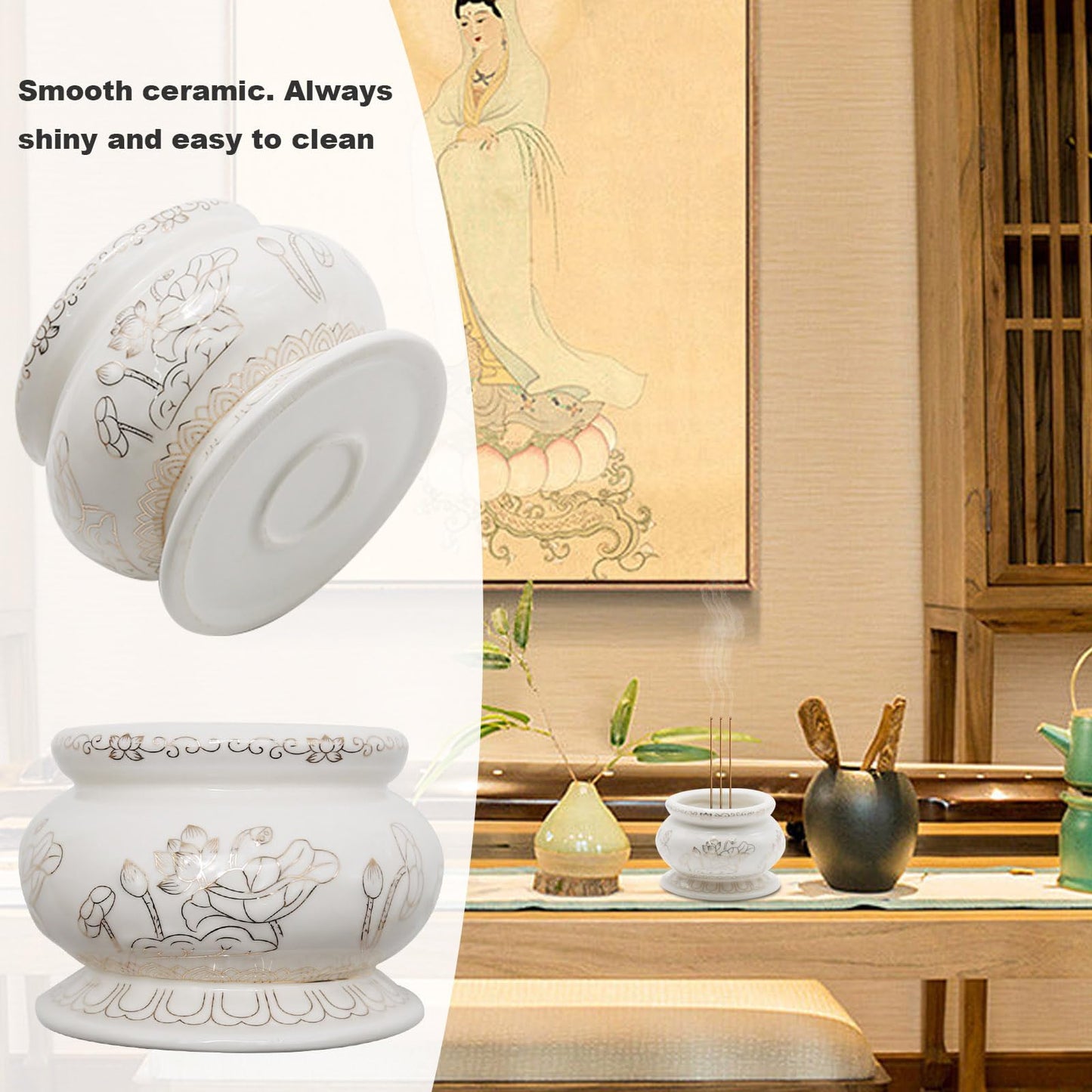 Zreneyfex 4 Inches White Ceramic Incense Small Burner Pot for for Meditation, Prayer & Yoga for Praying Buddha Tibetan Buddhist Altar Incense Censer