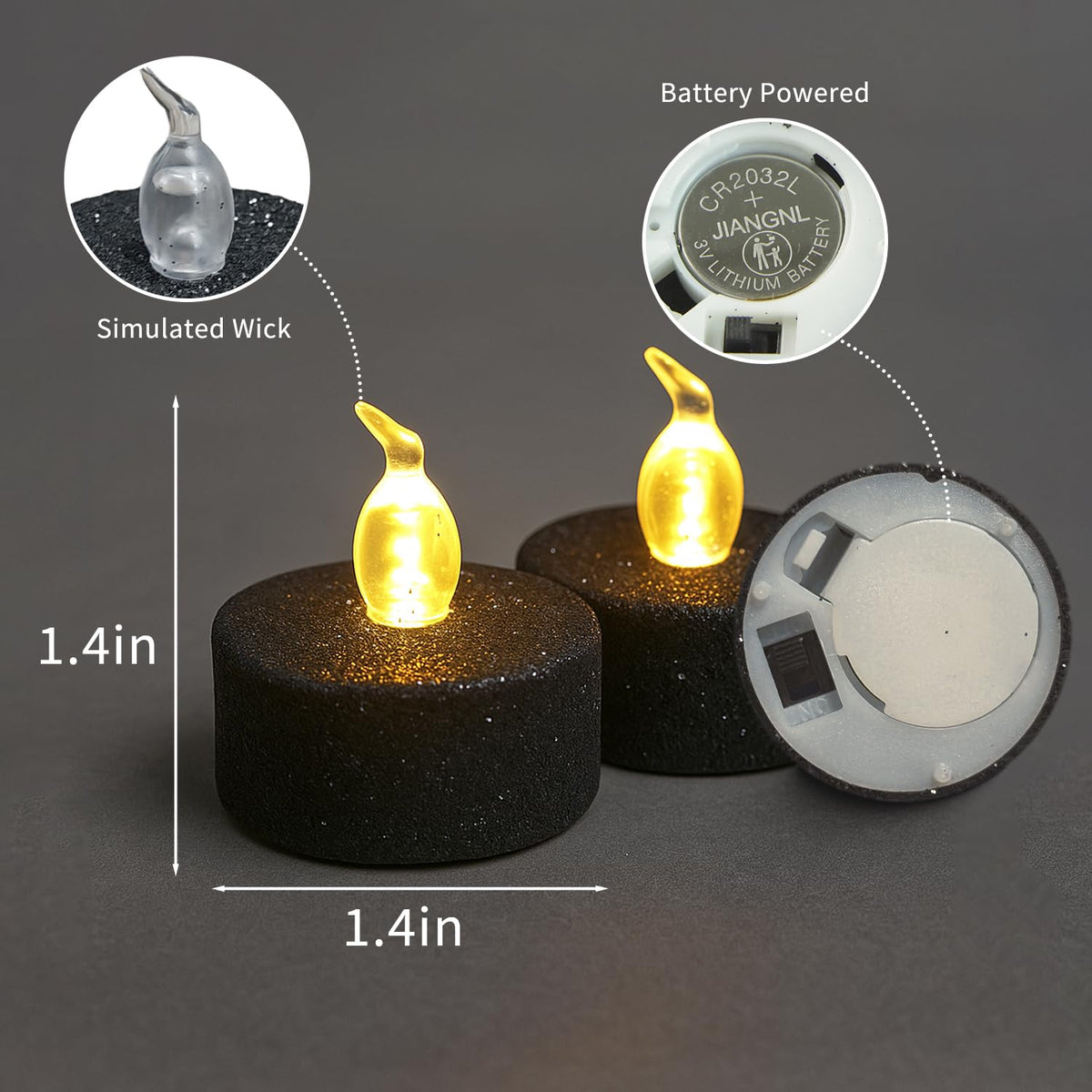 Aulaygo 12PCS Black Tea Lights with Timer,Glitter Sparkly Tealights Candles Warm White Flickering Battery Operated for Gothic Wedding, Valentine's Day Home Decorations