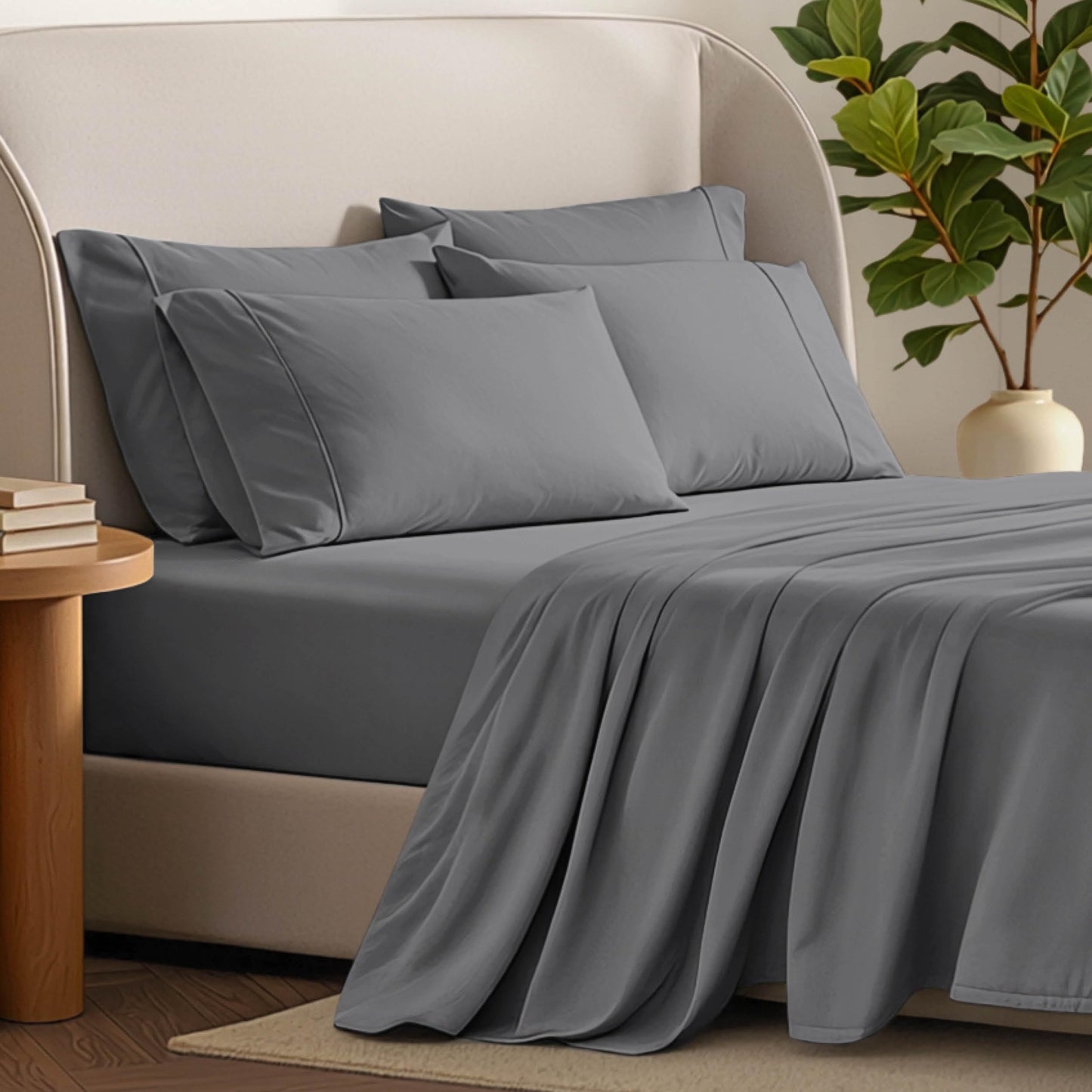 Bare Home Hotel Luxury Queen Sheet Set, Extra Soft - 6 Piece Set - Deep Pockets - Easy Fit - Cooling & Breathable - Wrinkle, Fade, Stain Resistant - Includes 4 Pillowcases (Queen, Grey)