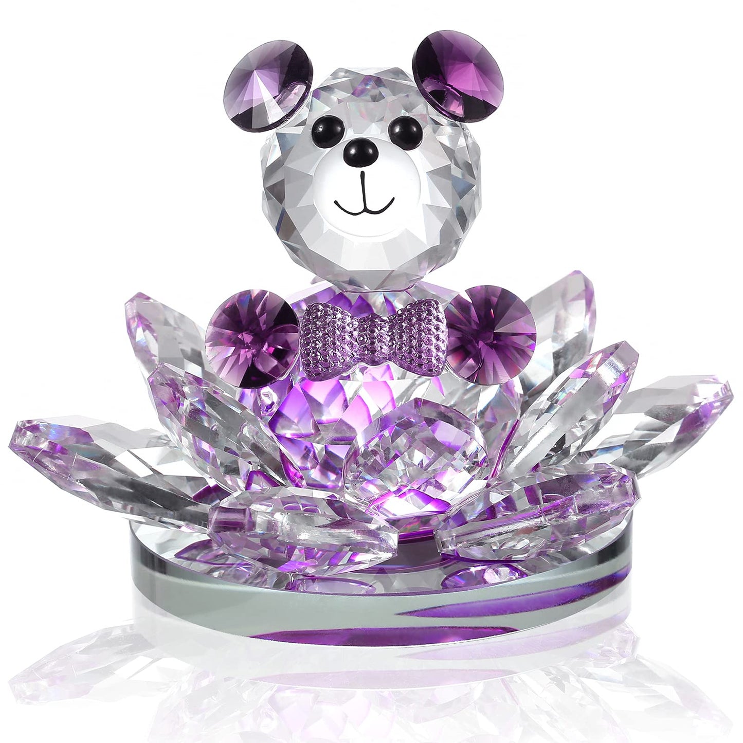 Handmade Crystal Bear & Flower Figurine Collection, Paperweight Table Centerpiece, Gift for Valentine's Day Mother's Day Christmas Anniversary Birthday Thanksgiving Girls (Purple)