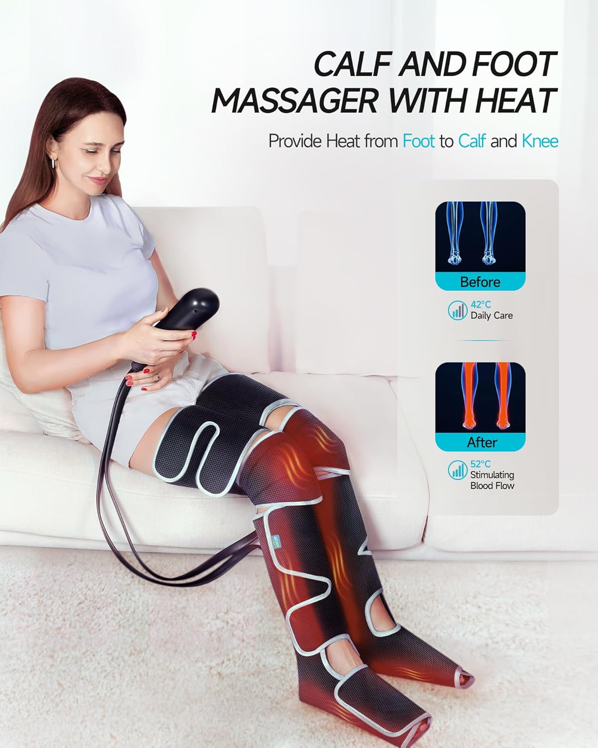ALLJOY Leg Massager for Circulation and Pain Relief FSA, Christmas Gifts for Men Women Dad Mom, Leg Massager with Heat and Compression, 2 Heat 5 Modes 4 Intensities 4 Extenders