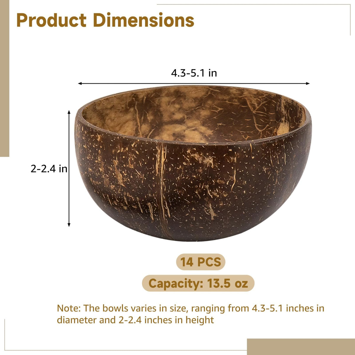 OMISTAR 14 PCS Coconut Shell Bowls, Small Polished Wooden Bowl, Natural Coconut Shell Bowls for Smoothie, Acai, Salad, Snacks, Vegan Presents, Kitchen Decor, Picnic, Theme Party Dining (14PCS)