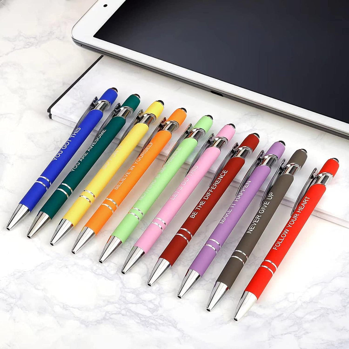 Greengines 50 Pcs Inspirational Pens - Motivational Ballpoint Pens Bulk with quotes Stylus Tip Gifts for School Coworkers Office Supplies Black Ink