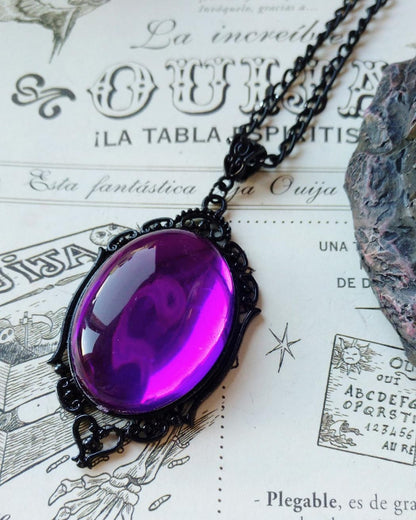 MIFYNN Gothic Stardust Crystal Cameo Necklace Red Purple Crystal Pendant Necklace Vintage Satan Demon Halloween Jewelry for Women (Purple)