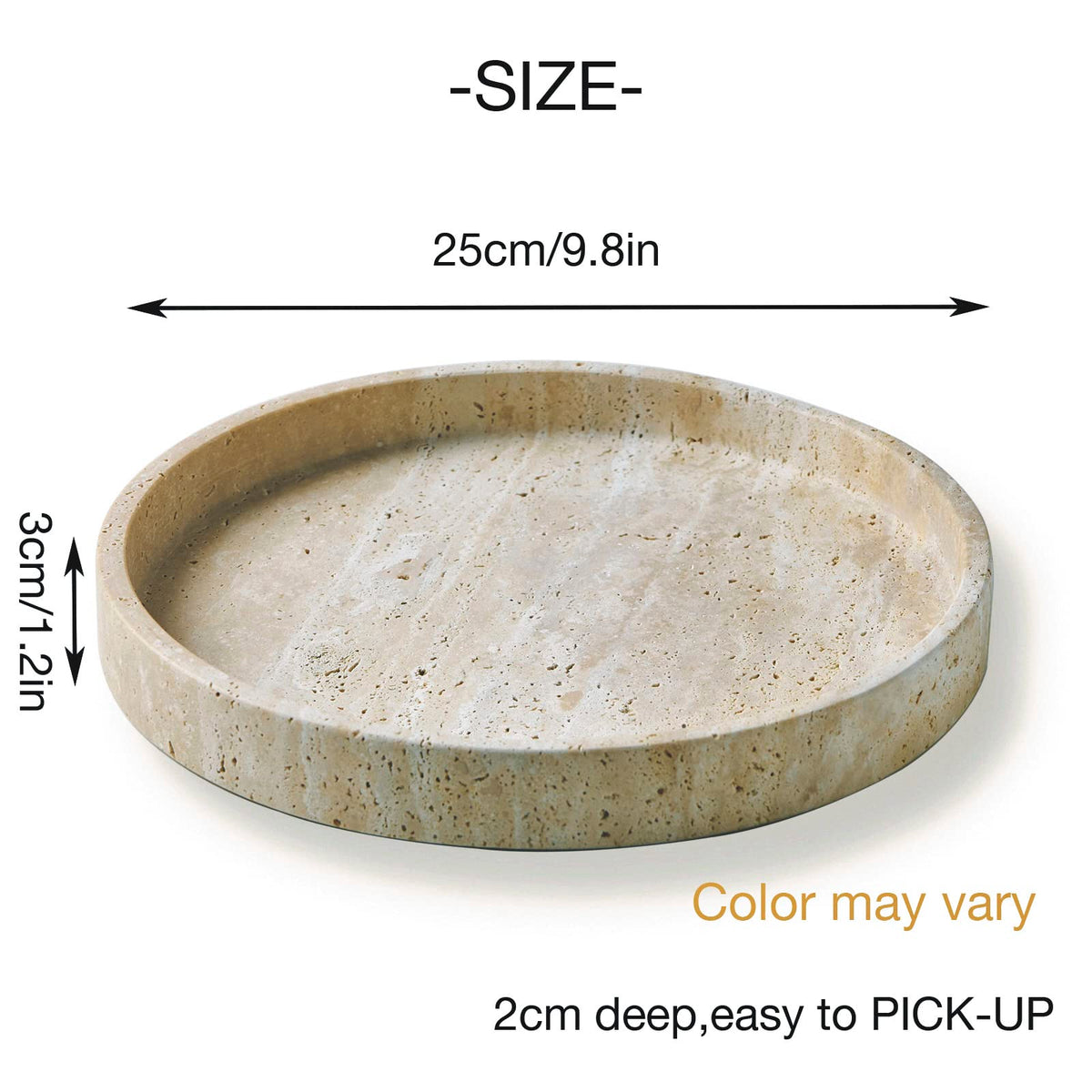 PHINILUX Travertine Marble Vanity Tray, Round Ottoman Tray Minimalist Modern Decorative & Fruit Serving Plate for Bathroom, Kitchen, Nightstand, Coffee Table Decor, Jewelry Ring Dish Holder, Beige