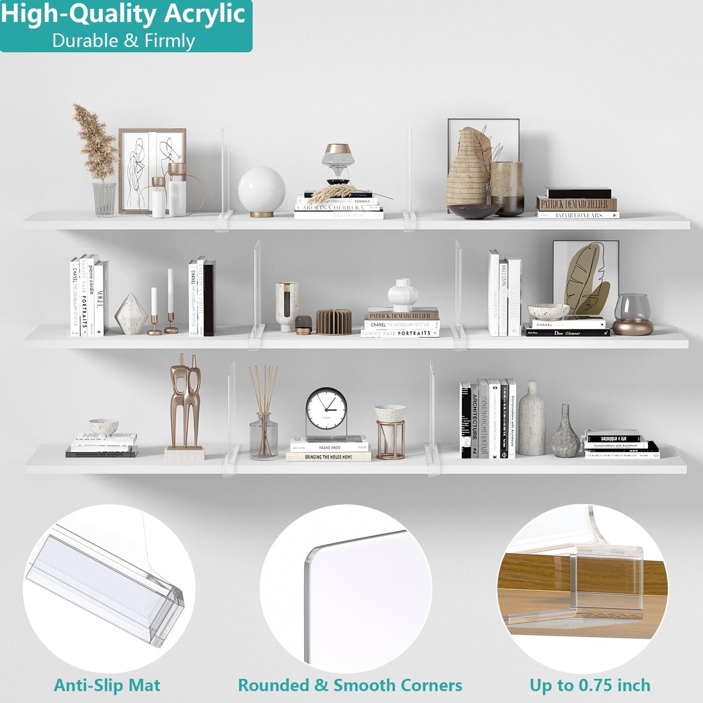 Aolloa 6 PCS Shelf Dividers for Closet Organization Acrylic Clear Closet Shelf Divider for Wooden Shelving Suitable for Wooden or Vertical Shelves Or Bedroom, Kitchen and Office..