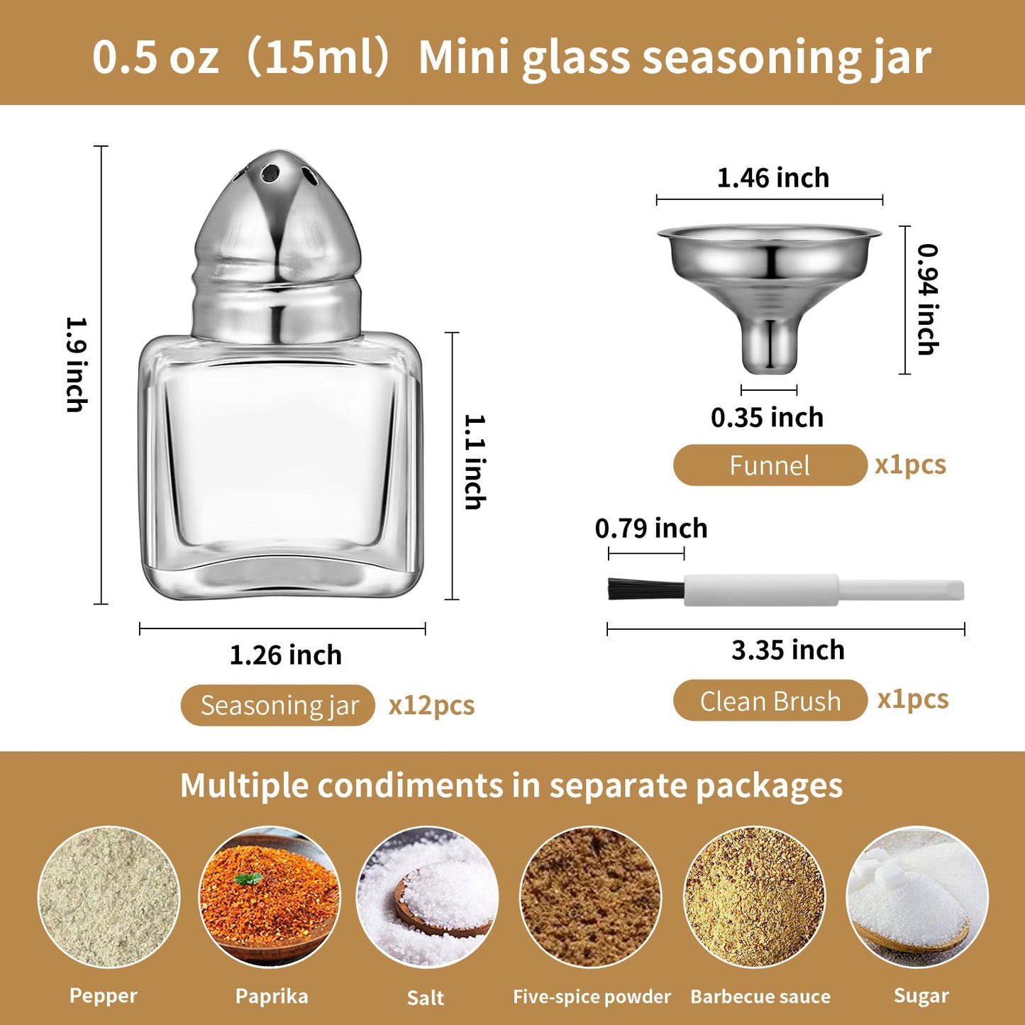 12 Pcs 0.5 oz Cube Shape Small Salt and Pepper Shakers with Tone Tops Clear Mini Glass Seasoning Jars Spice Salt Shakers with Funnel for Wedding Party Restaurant Home Kitchen (12, Silver)