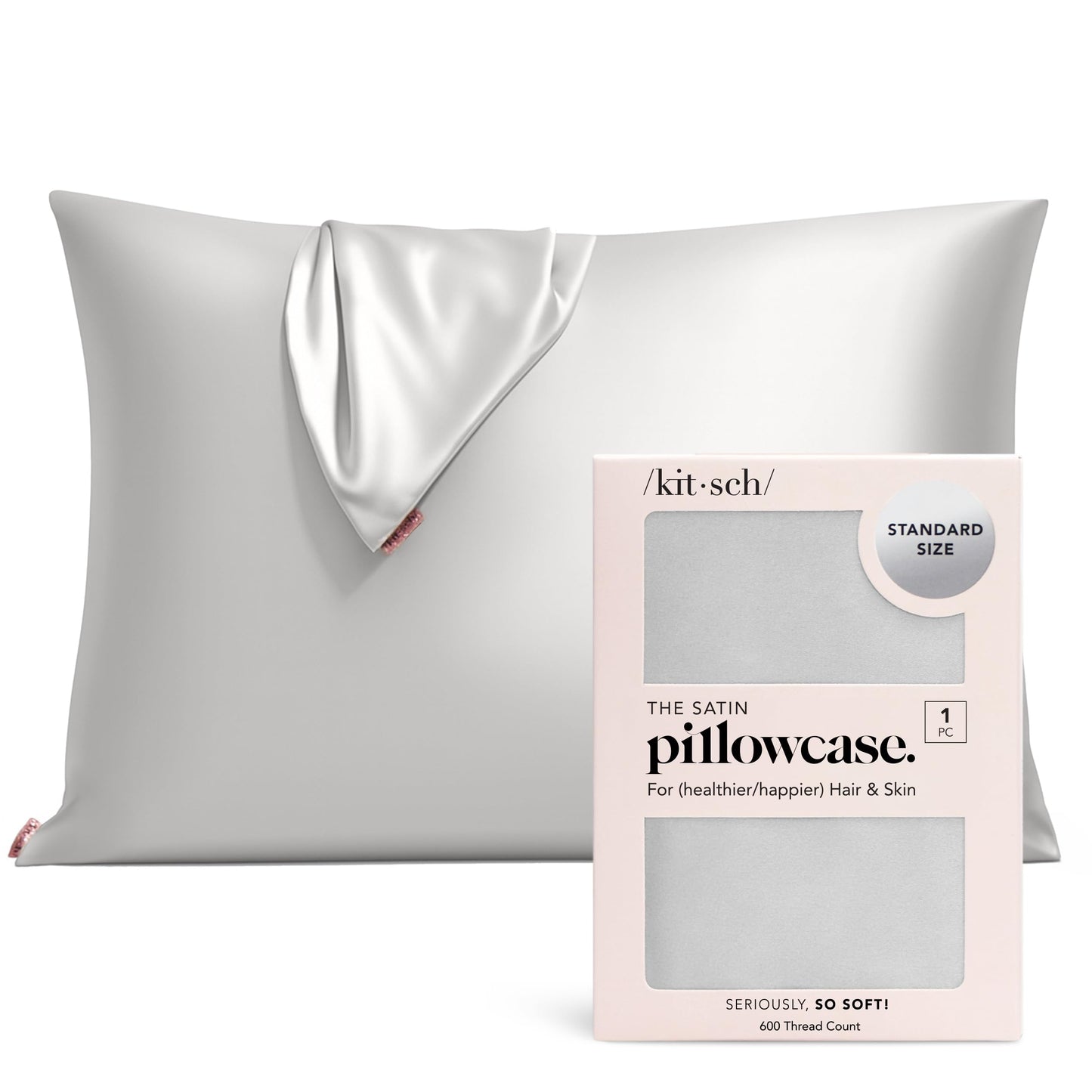 Kitsch Satin Pillowcase with Zipper for Hair & Skin - Softer Than Silk Pillow Cases, Smooth Cooling Satin Pillow Case, Wrinkle-Free, Machine Washable - Pillow Cases Standard Size (19x26) - Silver