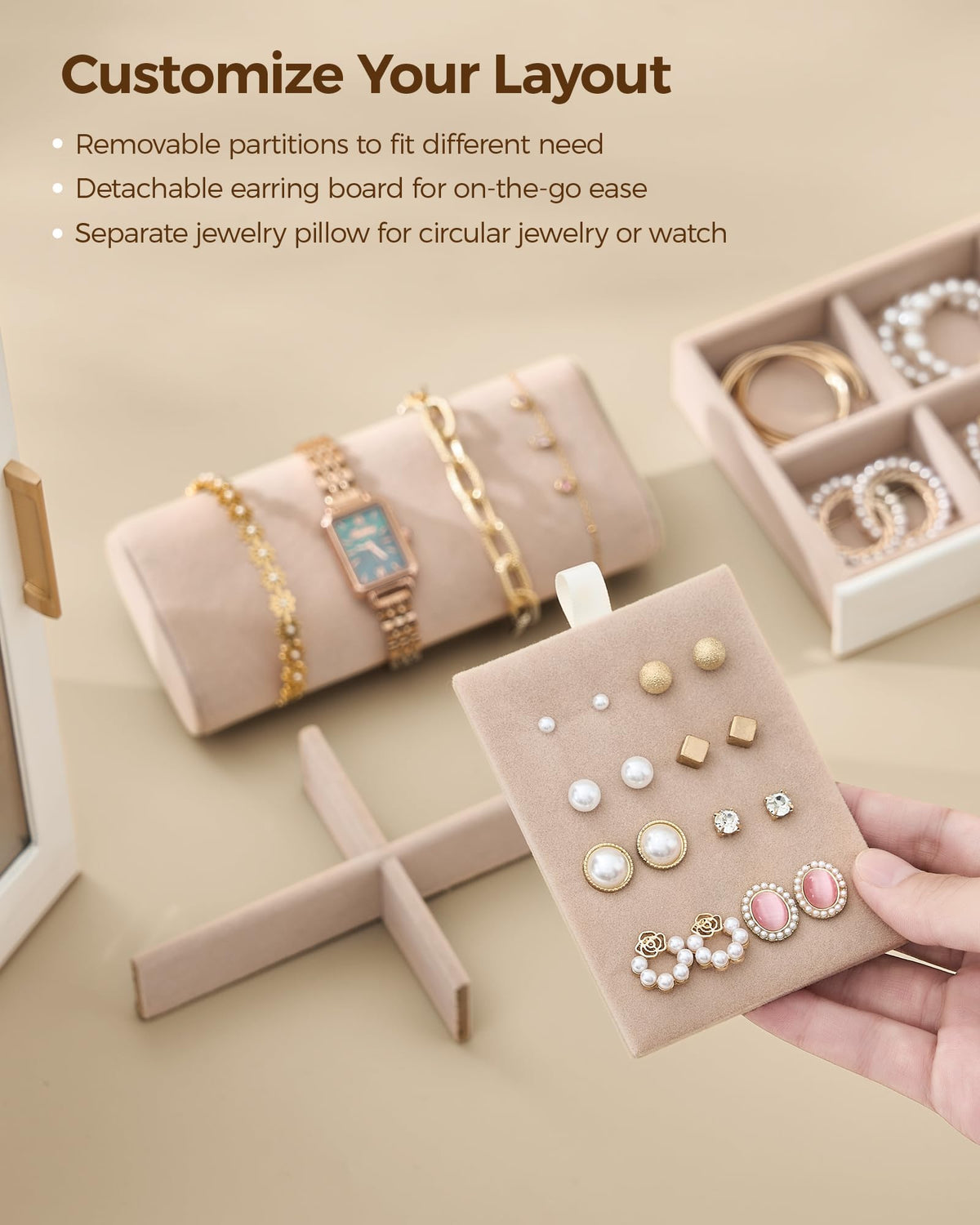 Glimmloop 360° Rotating Jewelry Box with 7 Drawers, Spacious Vertical Jewelry Organizer with Glass Window, Jewelry Storage Case, Dustproof & Moisture-resistant Design, White