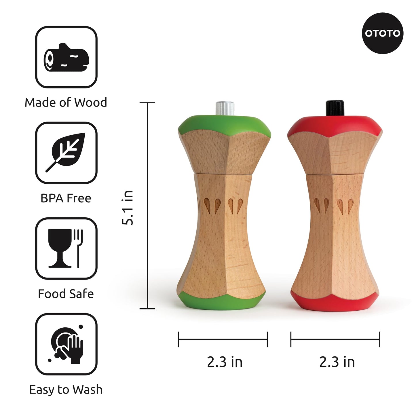 OTOTO Twin Spice Salt and Pepper Grinder Set - Apple-Designed Unique Kitchen Gadgets, Cute Kitchen Accessories, Pepper Spice Grinder, Salt and Pepper Shakers Set, Apple Gift, Kitchen Cooking Gifts