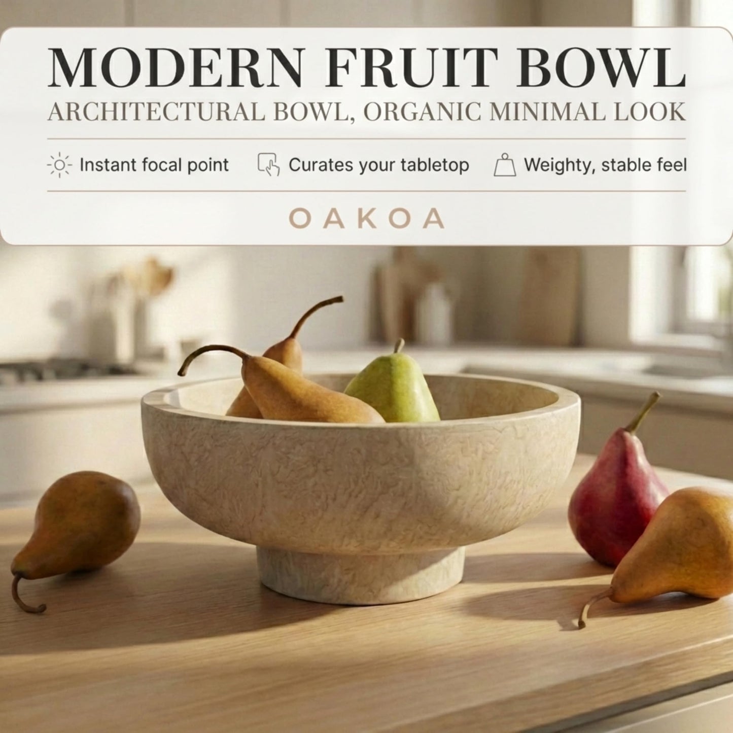 OAKOA Modern Fruit Bowl for Kitchen Counters - Large Decorative Bowl for Home Decor- Key Bowl for Entryway Table - Pedestal Bowl - Stone Bowl