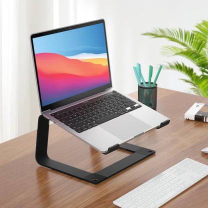 GleYo Laptop Stand for Desk Portable Computer Riser Metal Notebook Holder Printer Stand Office Desk Accessories Compatible with MacBook Air, Pro, Dell, HP, Lenovo and All 10-16" Laptops, Black