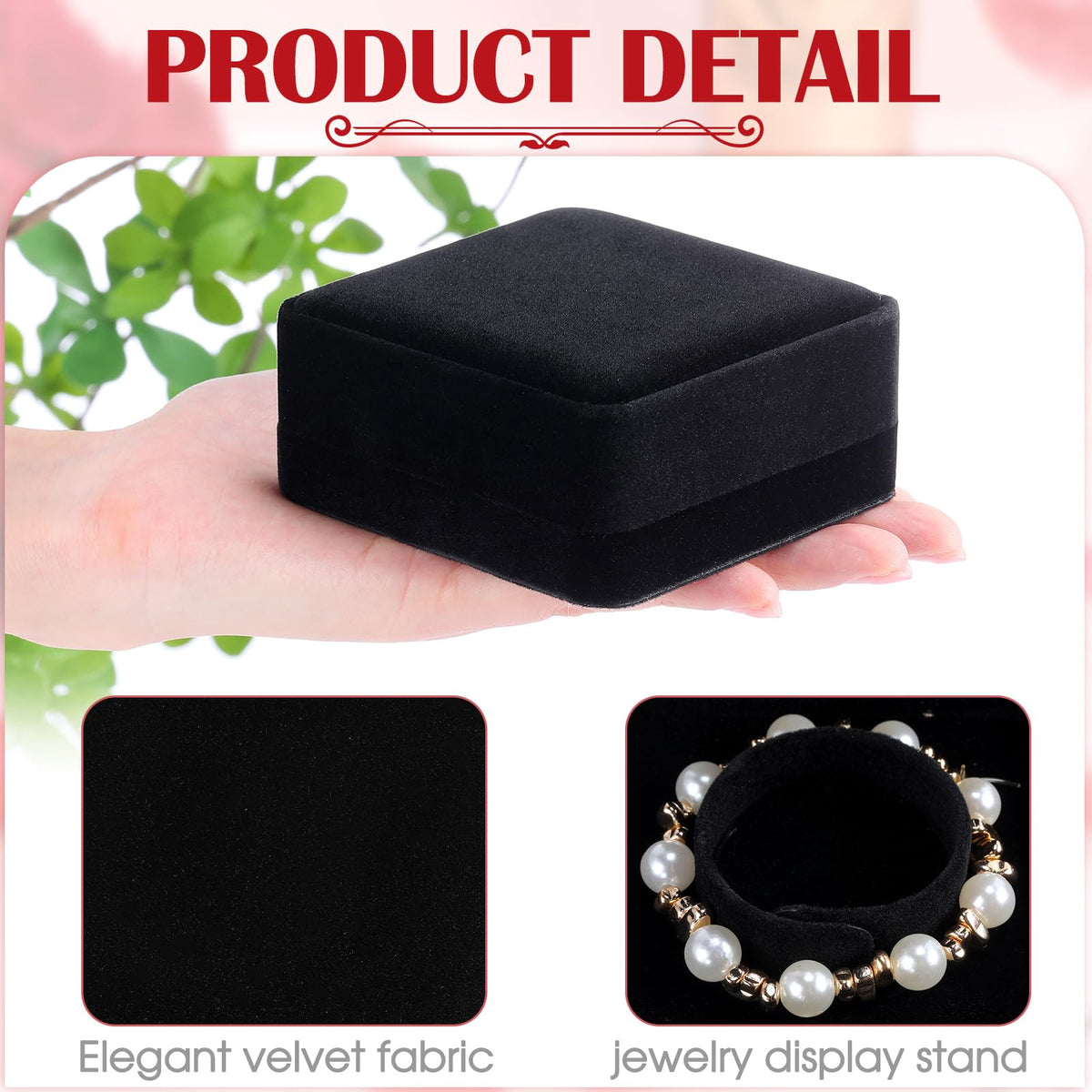 JaGely 6 Pcs Jewelry Gift Boxes for Bracelets Black Velvet Bracelet Bangle Boxes 3.5x3.5x1.6 Inch Women Small Jewelry Storage Case Organizer for Birthday Wedding Proposal Anniversary, Black