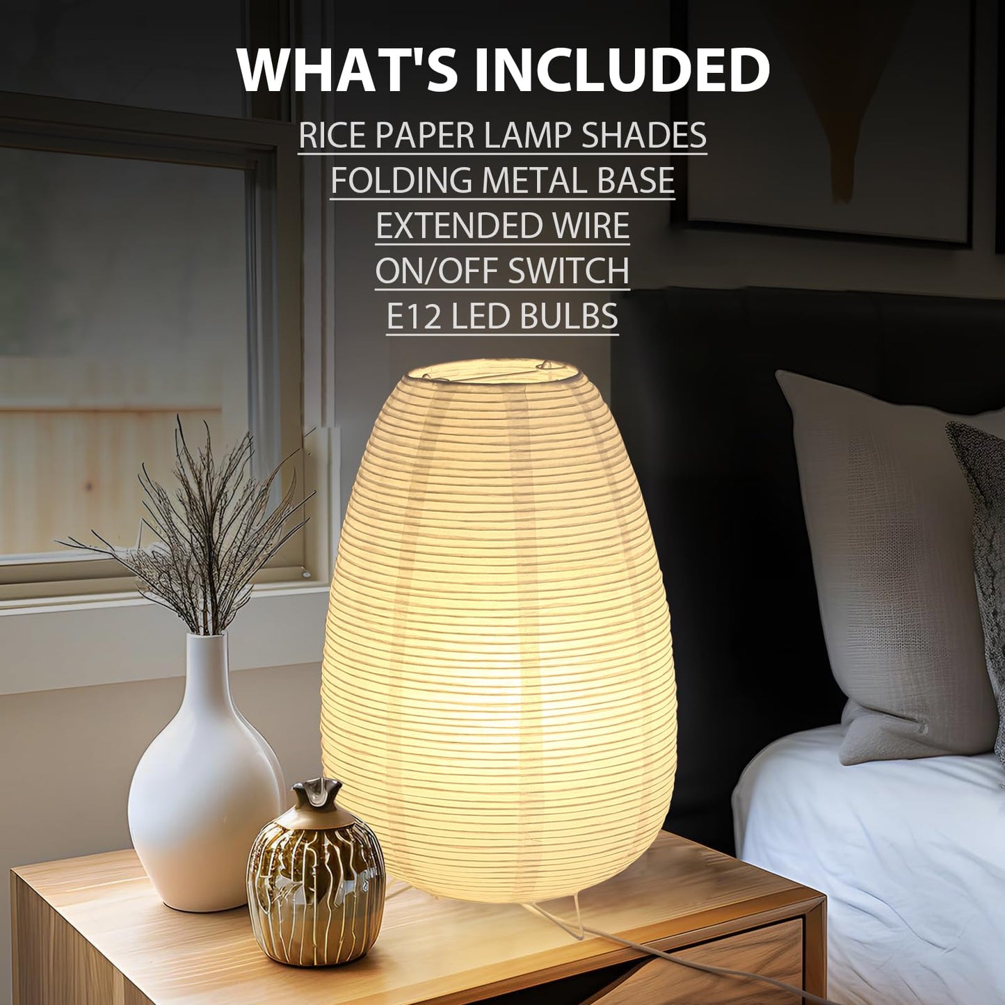 CMHSYTKE Small Rice Paper Lamp, Japanese Lamp Lantern Table Lamp, Paper Table Lamp, Lantern Lamps for Desk Bedrooms Bedside Night Light (Tower)