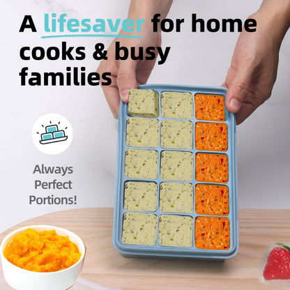 witice Silicone Freezer Molds Gift Set with 1 Tbsp,2 Tbsp, 1, and 2 Cup Silicone Freezer Trays With Lids - Meal Prep and Kitchen Essentials Bundle - (Blue 4 Pack)