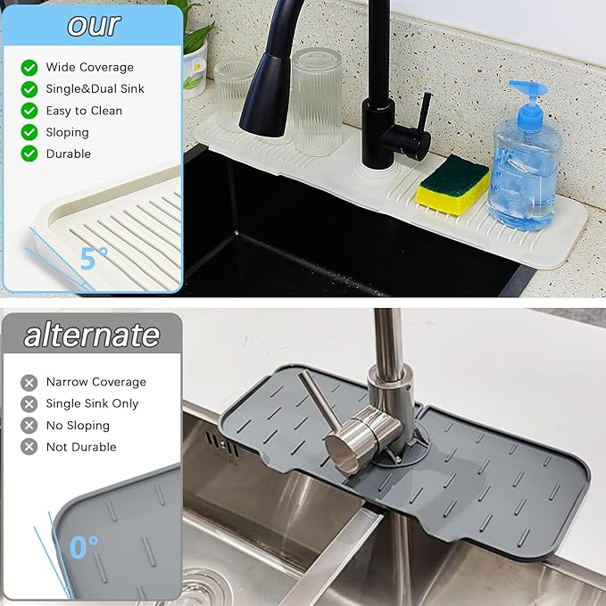 5° Slope Kitchen Sink Faucet Mat, Kitchen Sink Splash Guard, Silicone Material