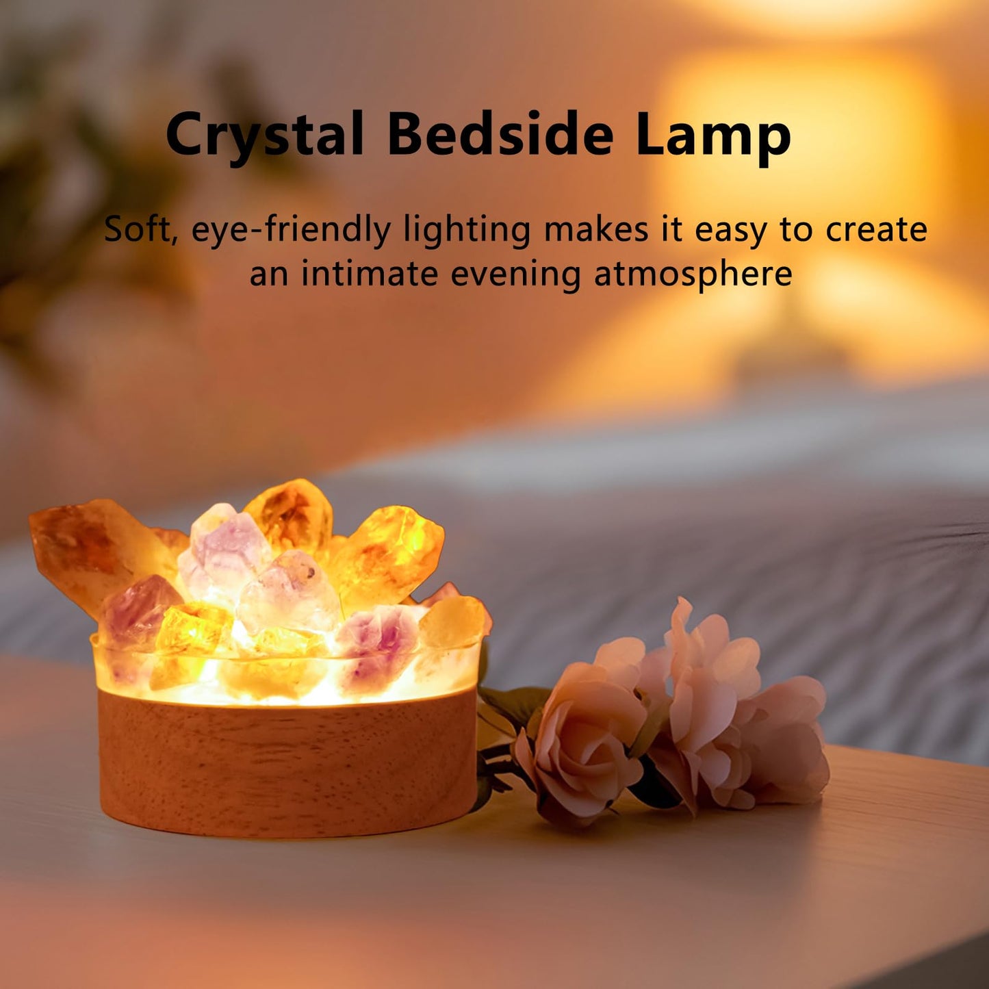 Runyangshi Natural Crystal Night Lamp Bedroom Bedside Sleep Night Light Clear Healing Single Crystal Gemstone Quartz Ambient Light USB Powered Night Decoration Desktop Ornament for Home Decor Gift