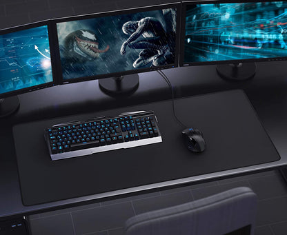 Gaming Mouse Pad, Large Desk Mouse Pad with Stitched Edges,(35.4X15.7In) Durable Non-Slip Natural Rubber Base, Waterproof Computer Keyboard Pad Mat for Esports Pros/Gamer/Desktop/Office/Home, Black
