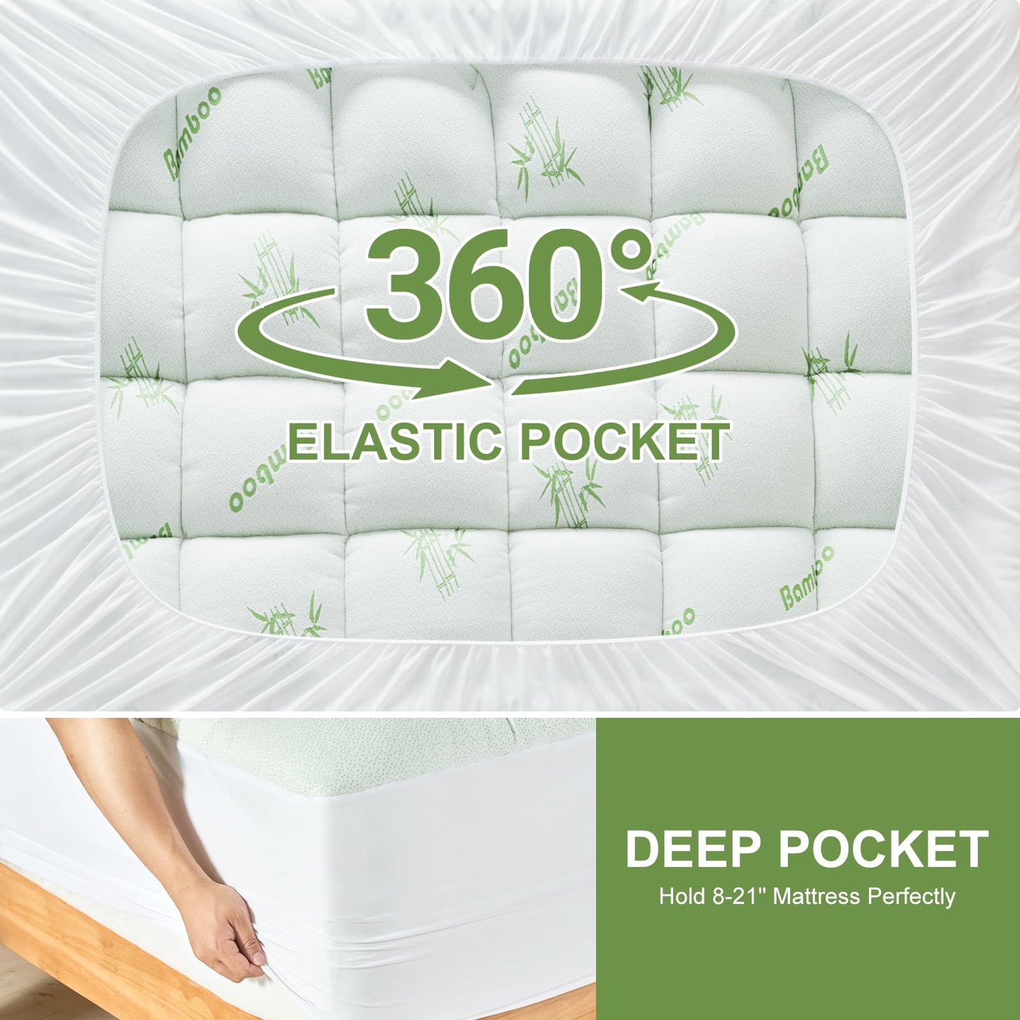 SurChic Queen Size Mattress Topper Viscose Derived from Bamboo, Soft Thick Pillow Top Mattress Pad Cover for Back Pain, Cooling Mattress Protector with 8-21 Inch Deep Pocket, White