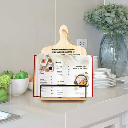 comfoyar Cookbook Stand for Kitchen Counter, Sturdy Recipe Book Holder with Adjustable Angle, Foldable Wood Cook Book Stand Holder with Measurement Conversion Chart for Baking, Easy Storage