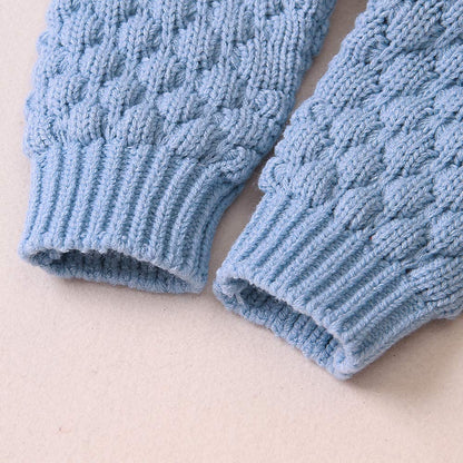 VICROAD Baby Hooded Knitted Rompers Newborn Girls Boys Onesies Warm Sweater Jumpsuit Outfits, Blue, 3-6 Months/66 cm