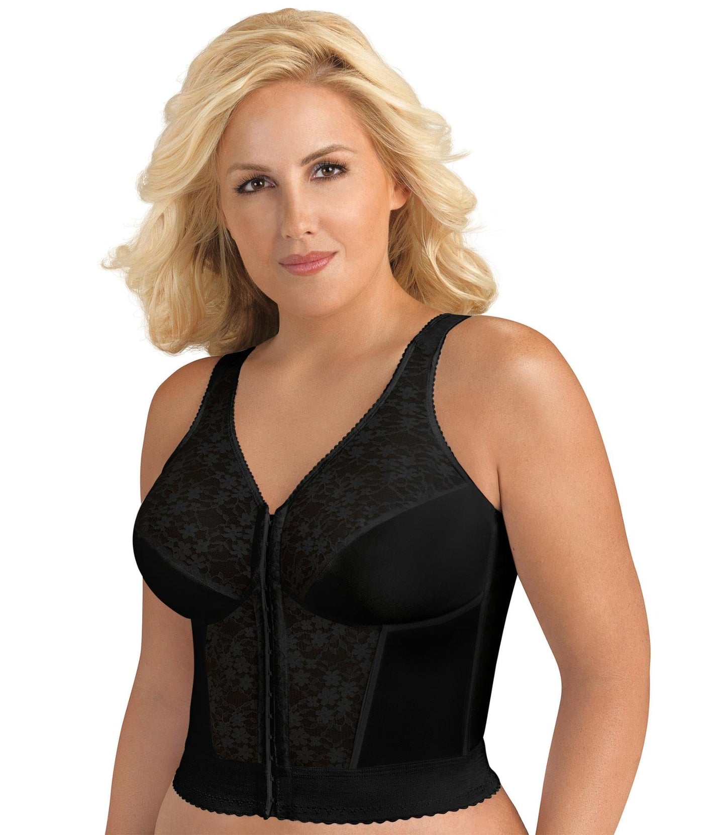 Exquisite Form womens Fully Front Close Longline Lace Posture Bra, Black, 40DD US