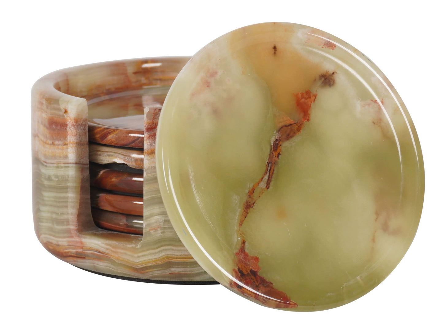 Radicaln Green Onyx Marble Coasters Set of 6 Handmade 3.5" Inches Round Drink Coasters & Cup Coasters for Coffee Table Decor, Ideal Stone Coasters with Holder for Dining Table