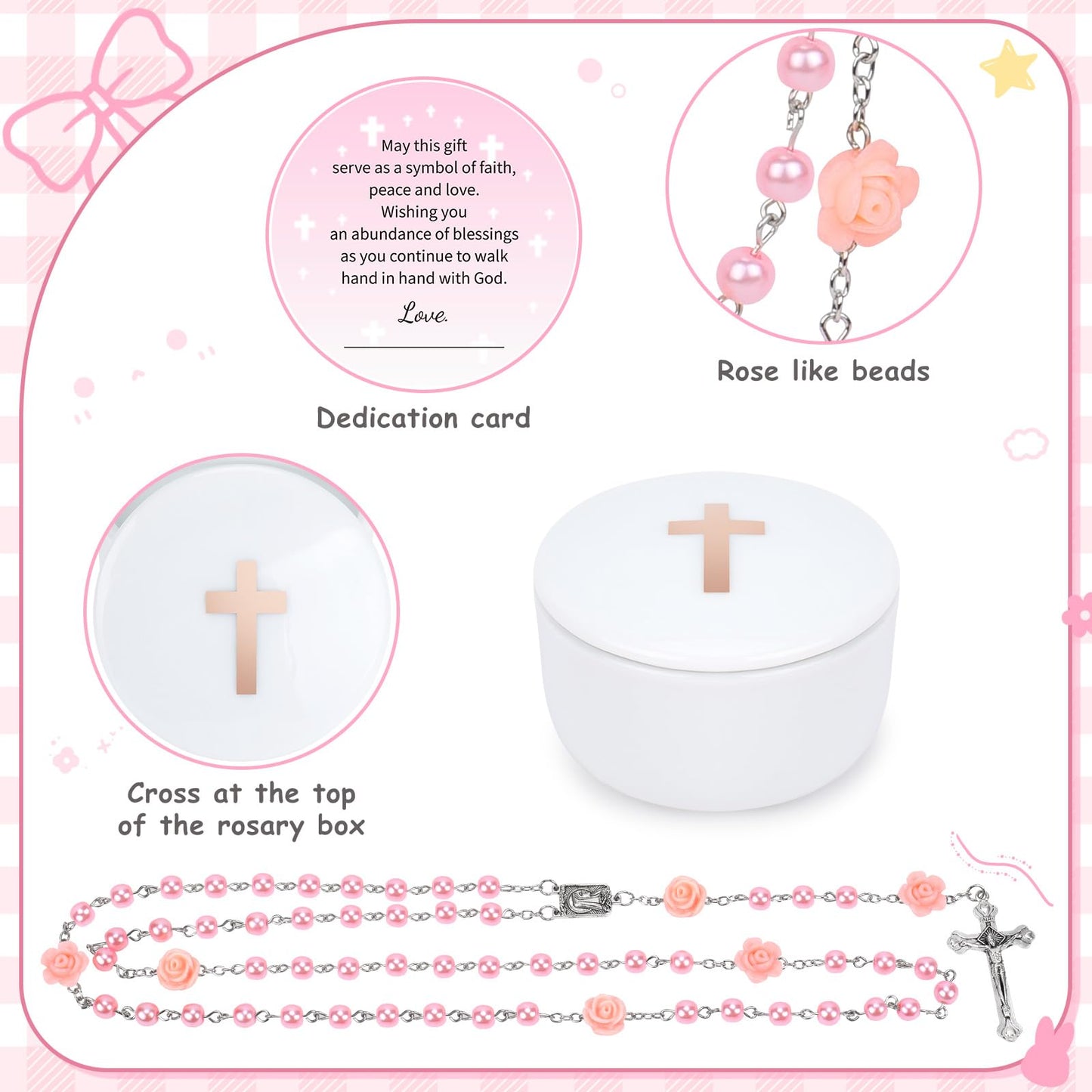 Baptism Gifts for Girl, Christening Gift Set for Baby Girls, Baby Dedication Gift, Includes Bunny Stuffed Animal, First Rosary Beads, Prayer Book, Keepsake Blanket, Catholic Baptism Gift Basket