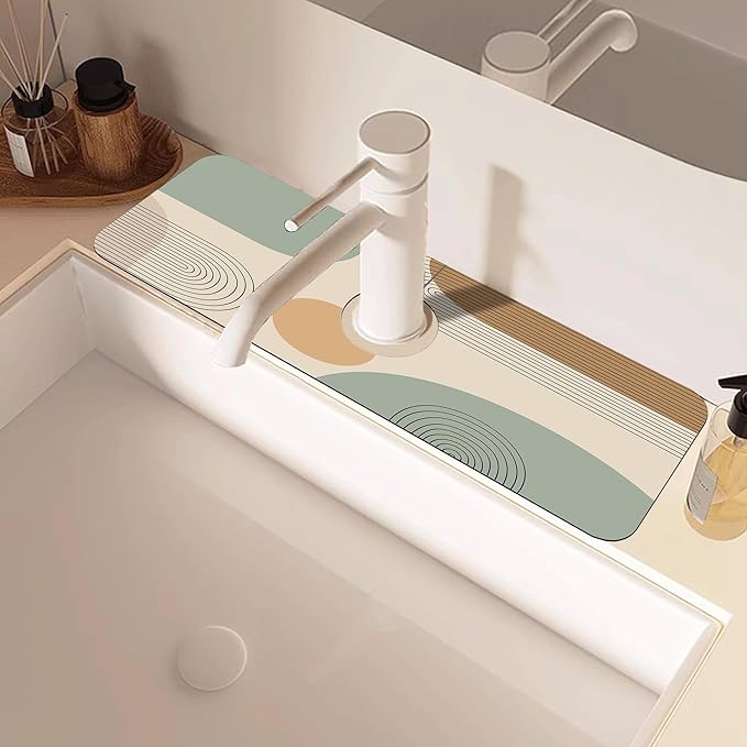 Abstract Minimalistic Geometric Kitchen Sink Splash Guard Mat Absorbent Fast