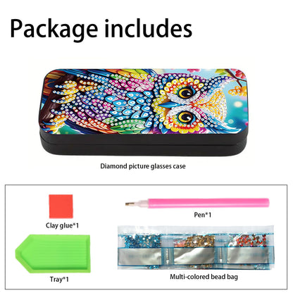 MVVMTOP Diamond Painting Eye Glass Case, DIY Colorful owl Diamond Art Glasses Storage Box Sunglass Case for Adults Handmade for Art Craft Gift Travel Sunglass Eyeglasses