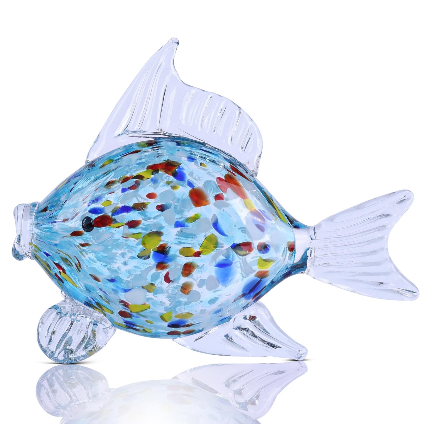 LINYTHER Large Glass Fish Figurine for Home Decor, Hand Blown Art Glass Ocean Animal Statue, Decorative Coastal and Beach Themed Sculpture for Table, Shelf, Bathroom, Living Room or Office