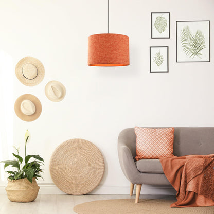 Contemporary and Sleek 12 Inch Rustic Orange Linen Fabric Drum Lamp Shade 60w Maximum | 30cm Diameter | for Table Lamp or Pendant by Happy Homewares