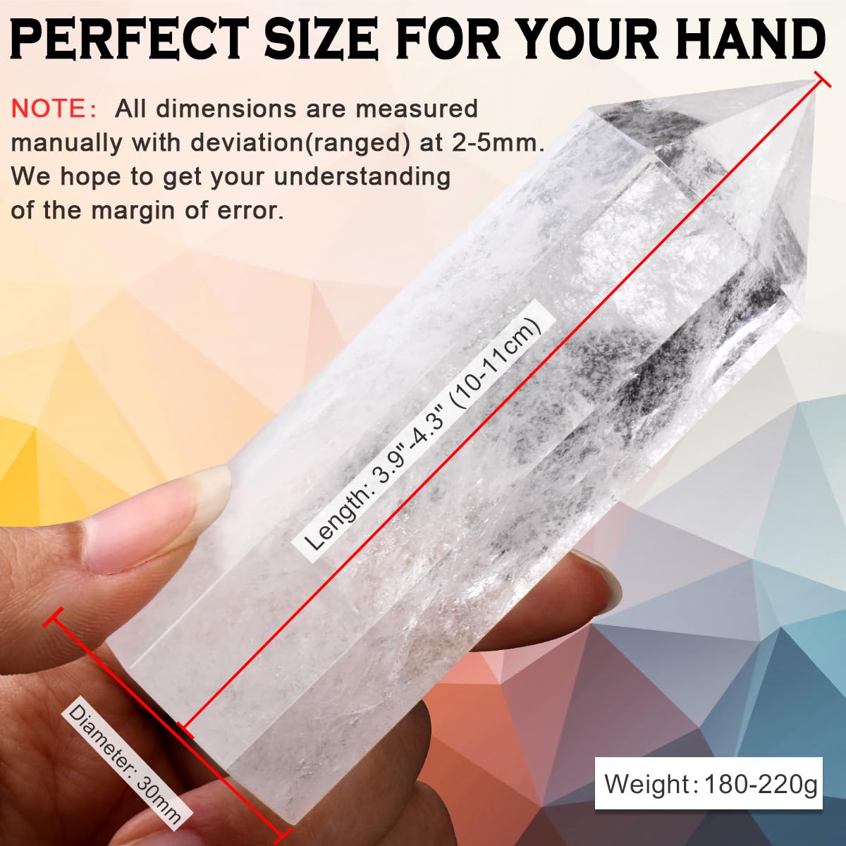 CASMON Large Healing Crystal Wands 3.9"-4.3"(10-11cm), Natural Clear Quartz Obelisk Crystal Tower Stone, 6 Faceted Single Healing Crystal Point for Reiki Chakra Meditation Therapy (1PC)