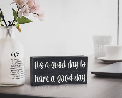 Esur Home Office Cubicle Desk Decor, Motivational Farmhouse Shelf Decorations Wooden Sign, Cute Desk Accessories for Women - It's A Good Day To Have A Good Day