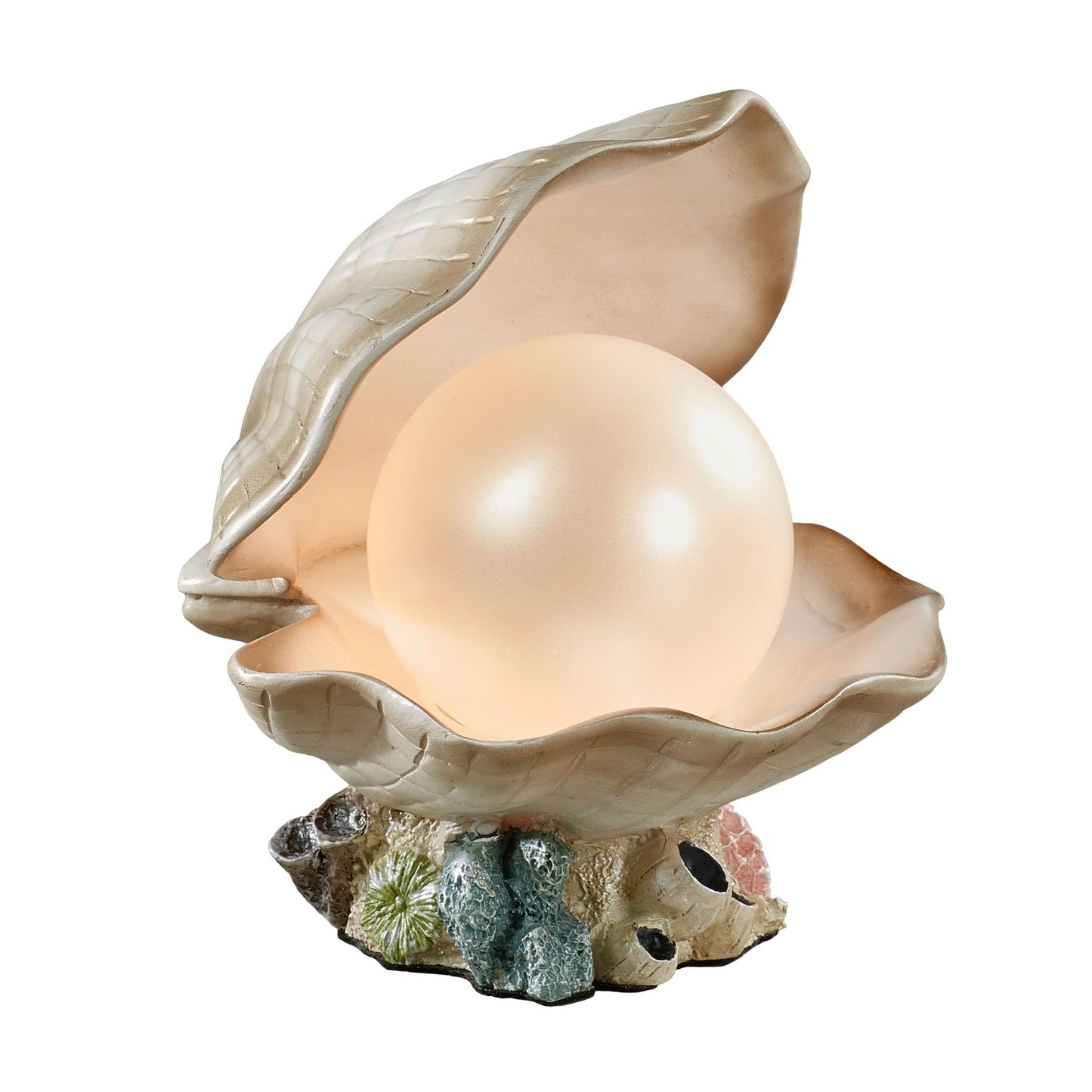 Clamshell Pearl Accent Lamp Night Light Ivory - Handcrafted Resin Clam - Coastal Style Lighting - Nautical Theme - Ocean Nightlight Bulb Included with Beach Shell Decoration - 7 Inches High