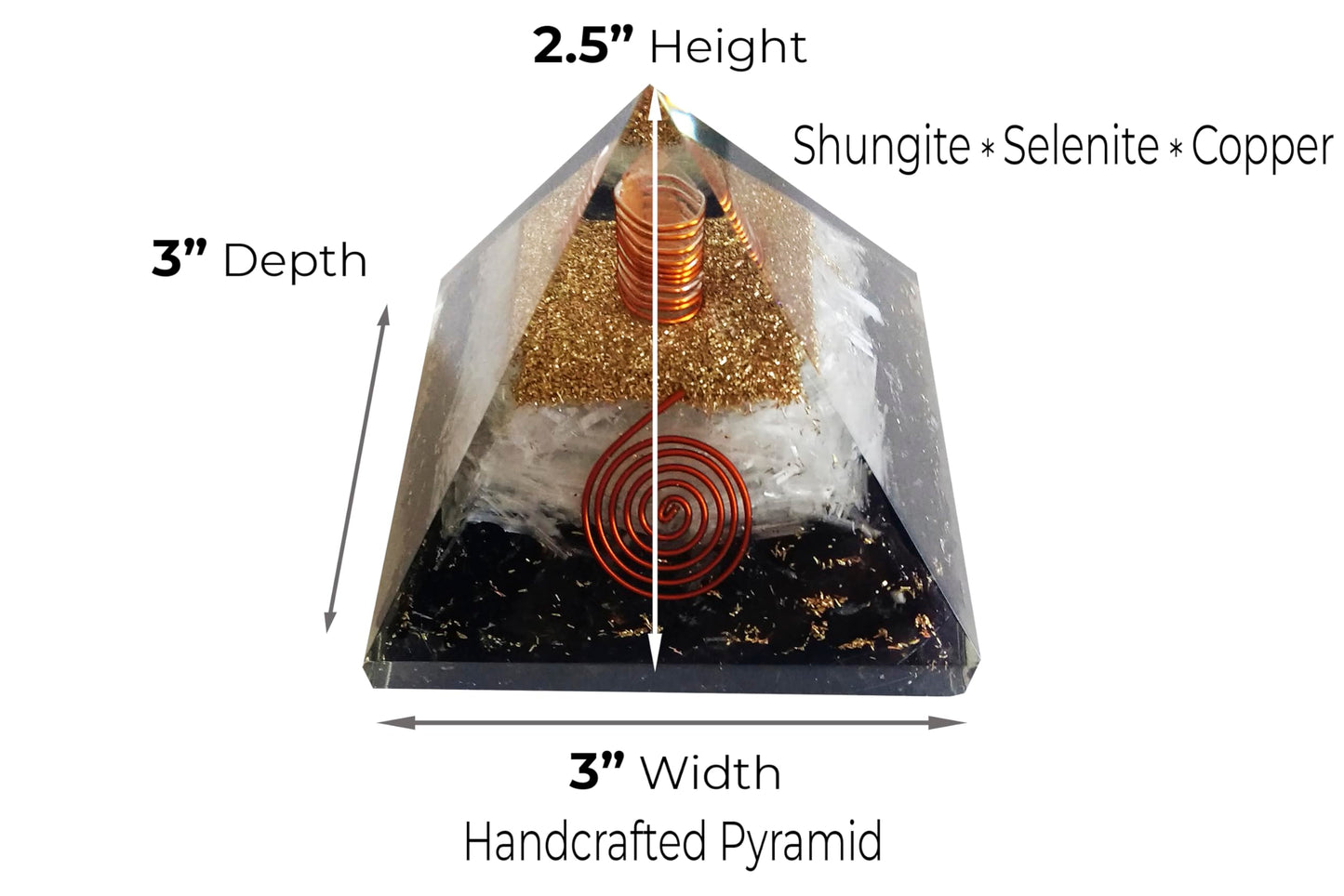 Shungite Orgonite Pyramid with Selenite – Handcrafted Crystal Pyramid for Home & Meditation Space