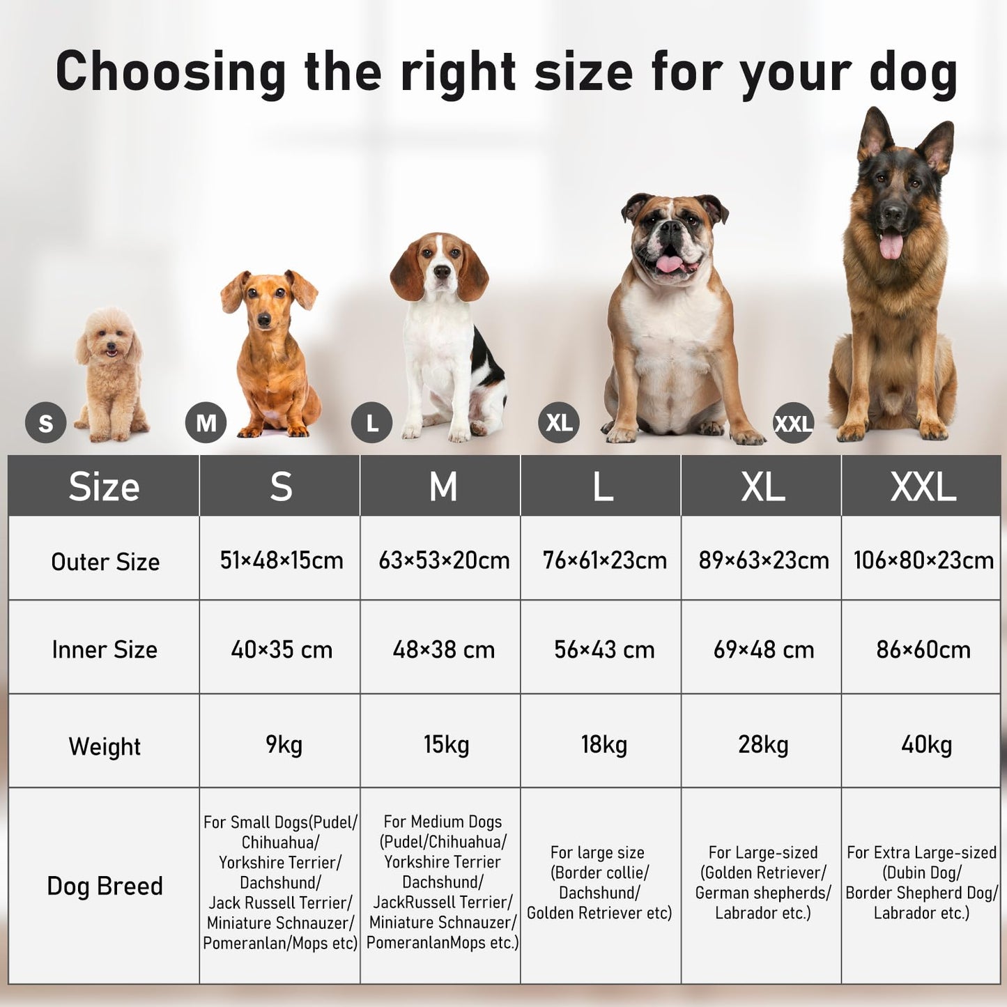JOEJOY Extra Large Dog Sofa Bed, Waterproof Lamb Fleece PP Cotton XL Dog Bed With Nonskid Bottom, Washable Grey Dog Bed For Large Labrador, German Shepherd, 89x64x23cm