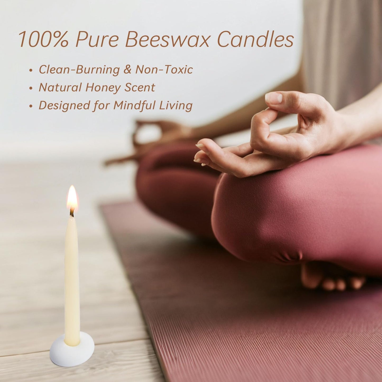 20 Minute 100% Pure Beeswax Candles, Mini Mindful Meditation Taper Candles, Smokeless & Dripless with Holder for Yoga, Prayer, Relaxation (White,24 Pack)