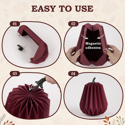 4Pcs Paper Pumpkin Table Decorations, Fall Pumpkin Honeycomb Centerpieces 3D Paper Honeycomb Pumpkins for Thanksgiving Autumn Halloween Home Table Decor (Burgundy and White)
