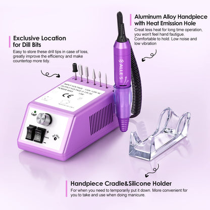 Professional Nail Drill Machine 30000 RPM Efile Electric Nail Filer Kit for Finger Toe Nails, Acrylic Gel Nails, Manicure Pedicure Drill with 6Pcs Nail Bits, 106Pcs Sanding Bands - Pink