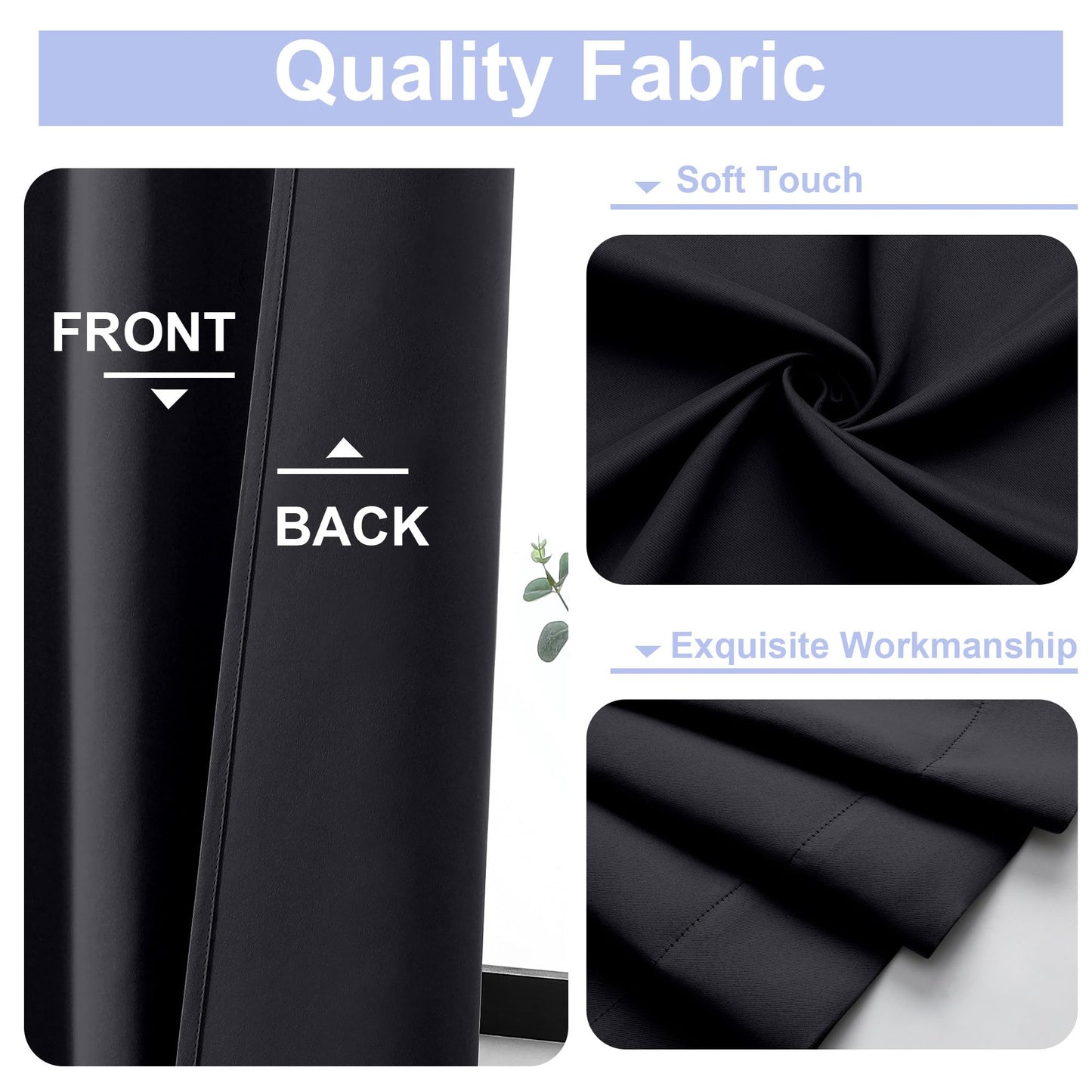 Simplebrand Ava Halloween Black Blackout Curtains for Bedroom 63 Inch Length 2 Panels, Solid Thermal Insulated Energy Saving Rod Pocket Window Treatment Curtains Blackout Drapes, W40 x L63 Inch, Black