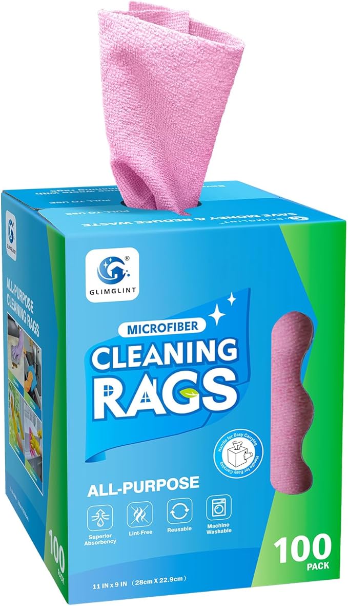 GLIMGLINT Pink Microfiber Cleaning Cloth, 100 Pack Cleaning Rags, Ultra