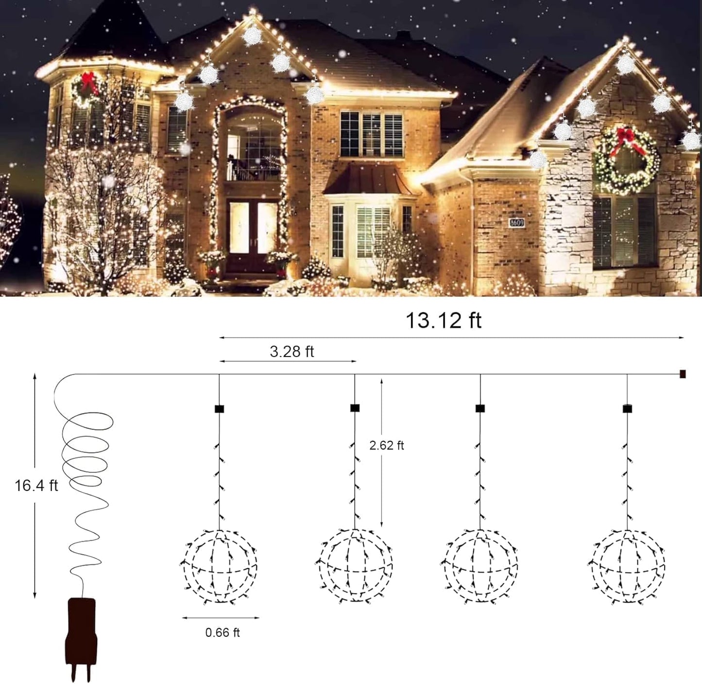 Baung Christmas String Lights Outdoors,4 Pack 7.98" Sphere Ball Tree Garden Globe Lights for Home, Party, Christmas, Porch Patio,Wedding, Garden,Tree Decoration with Memory Function Plug