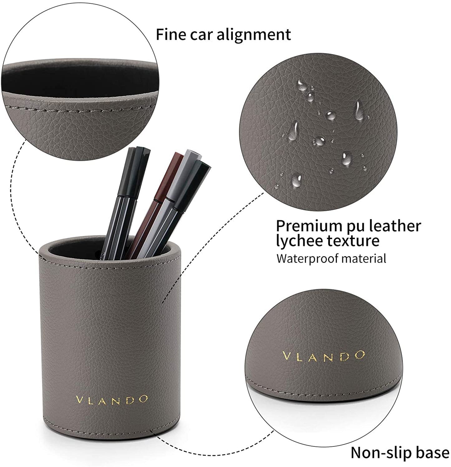 VLANDO Office Desk Organizer Leather Desktop Organizer Caddy with Drawer for Storing Desktop Supplies and Accessories (Grey Set)
