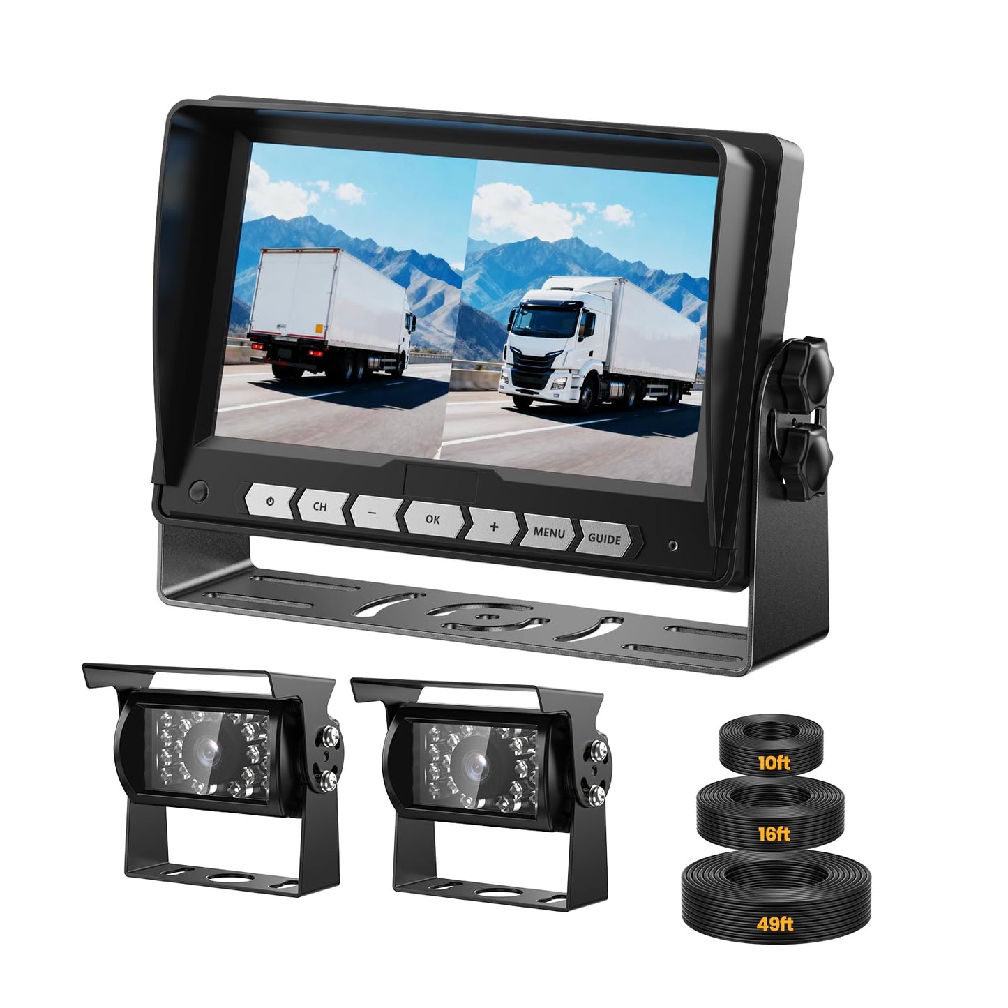 Tulakeey 7'' Wired Backup Camera System with DVR Recording, 1080P HD Monitor & IP69 Waterproof RV Rear View Camera, Loop Recording, Split Screen, 12V-24V