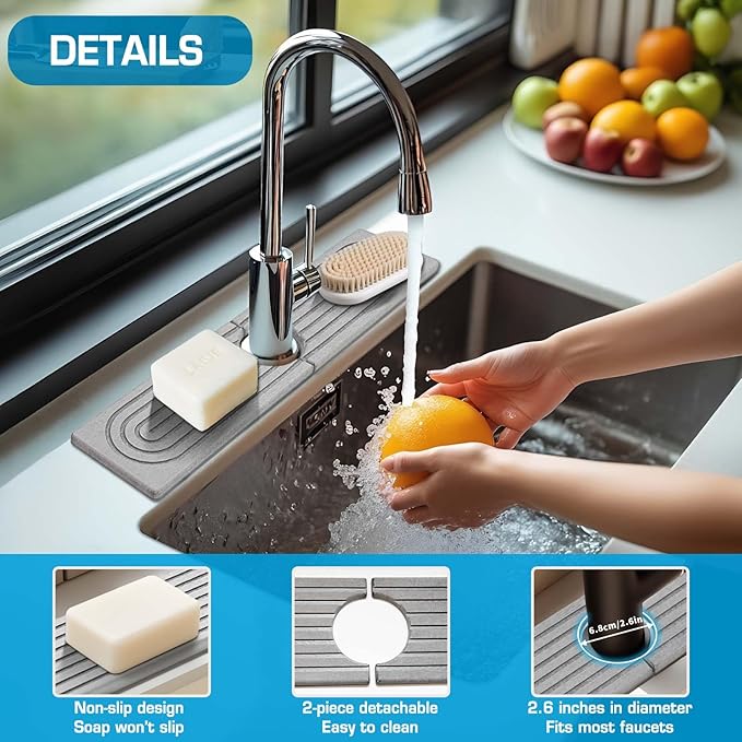 Faucet Mat for Kitchen Sink, Diatomite Quick Drying Tray, Long 23.6'' Kitchen