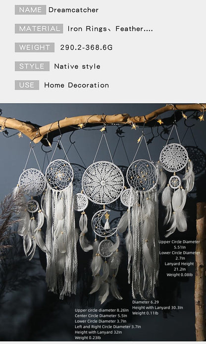 5 Pack Moon Phase Dreamcatcher Set Boho Wall Decor, Boho Macrame Wall Hanging Dream Catchers, for Home, Bedroom, Living Room, Witchy Gifts (White)