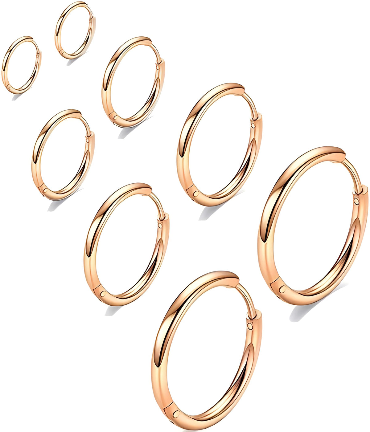 316L Surgical Stainless Steel Small Rose Gold Hoop Earrings 6mm 8mm 10mm 12mm Hypoallergenic Cartilage Hoop Earrings Helix Lobes Hinged Sleeper Earrings For Men Women