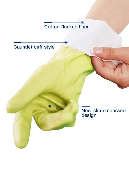 LANON 3 Pairs wahoo Skin-Friendly Dishwashing Cleaning Gloves, Reusable Kitchen Gloves, Cotton Flocked Liner, Waterproof, Non-Slip, Bud Tender, Large