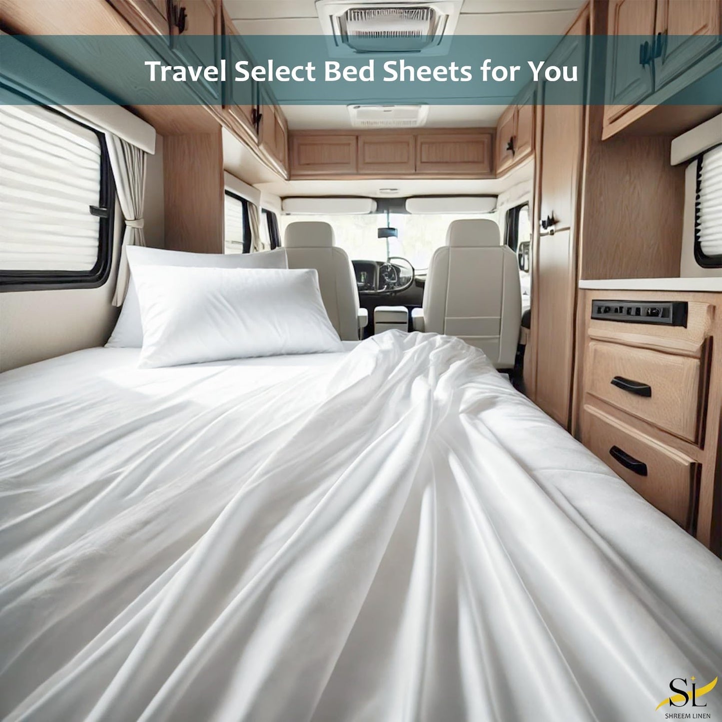 Shreem Linen RV Bunk Sheets 28x75, 100% Egyptian Cotton 4-Piece Camper Bedding Set, Fits 10-12" Deep RV Mattress, White